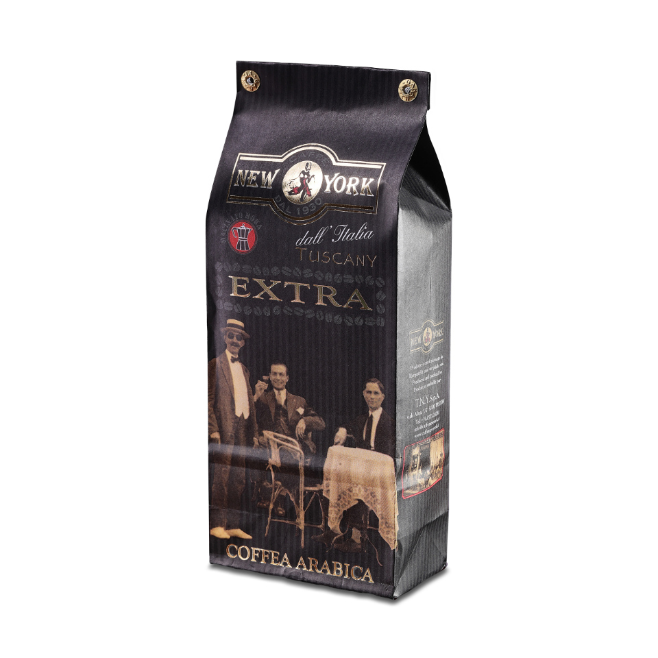 CAFFÈ NEW YORK EXTRA Macinato Moka, 250G, Mischung verschiedener hochwertiger Kaffeesorten mit Anteil Jamaica "Blue Mountain"